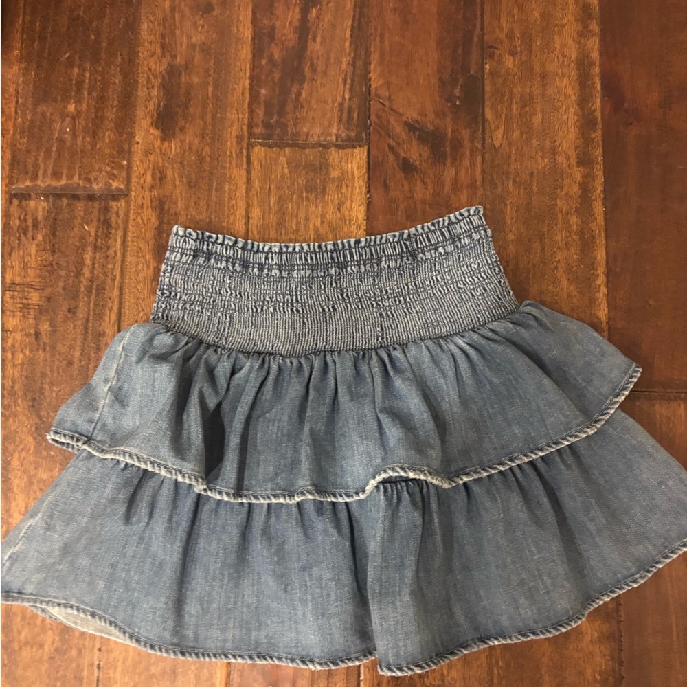 aerie jean ruffle skirt